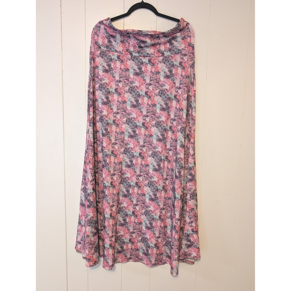 LuLaRoe Womens Maxi Skirt XL Pink Geometric Floral Fold Over Waist A-Line - Picture 2 of 8